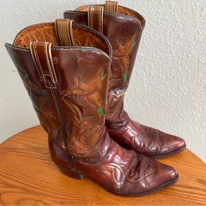 Vintage 1970s Brown Leather Embroidered Cowboy Boots